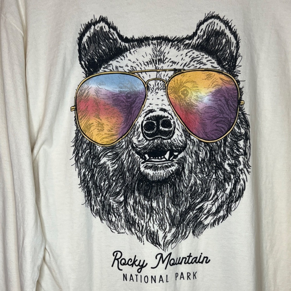 Comfort Colors Rocky Mountain Aviator Bear Ivory Long Sleeve T-Shirt M